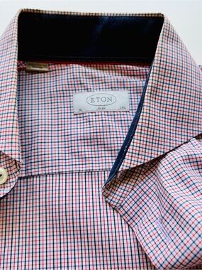 Eton Men's Check slim fit Dress Shirt in Red and Blue 151/2